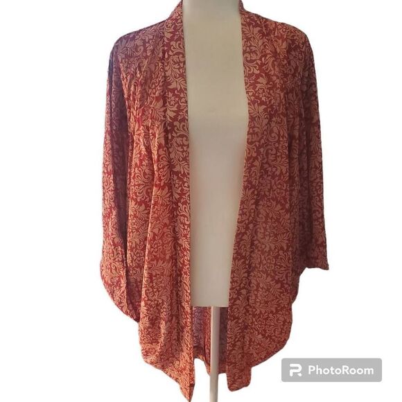 TOBI maroon and cream sheer cardigan shawl - Picture 2 of 10